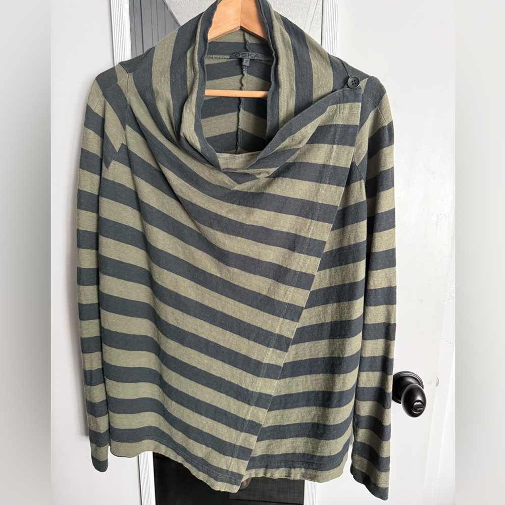 OSKA Striped Cowl Neck Wrap Size 2